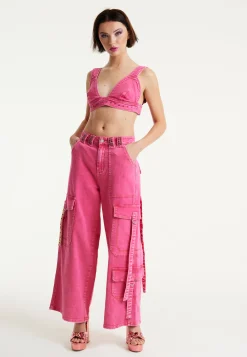 House of Holland Hot Pink Denim Studded Bralette