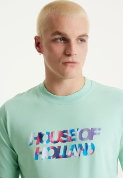 House Of Holland Iridescent Transfer Printed T-Shirt in Egg Blue