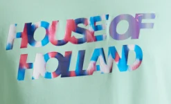 House Of Holland Iridescent Transfer Printed T-Shirt in Egg Blue