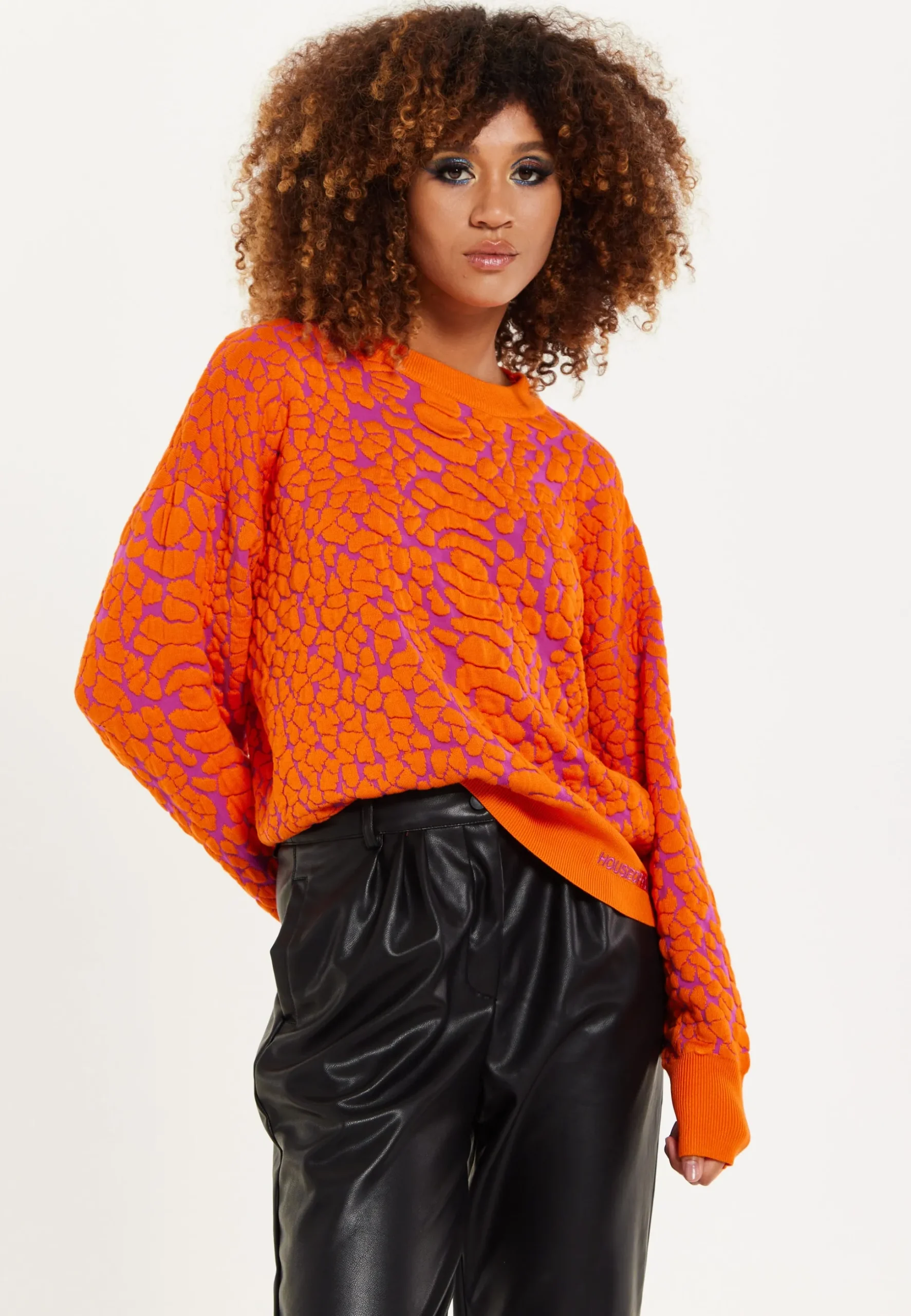 House of Holland Jacquard Duo Jumper in Orange & Pink
