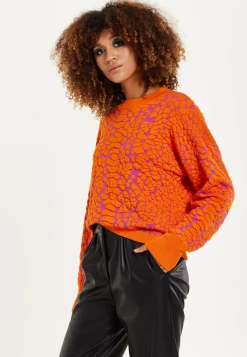 House of Holland Jacquard Duo Jumper in Orange & Pink