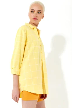 House of Holland Jacquard Check 3 /4 Length Sleeve Oversized Shirt in