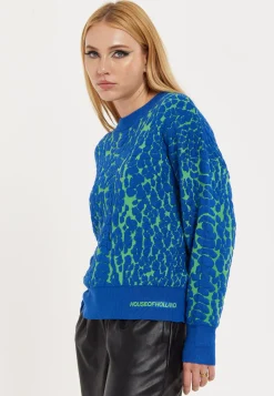House of Holland Jacquard Duo Jumper in Blue & Green