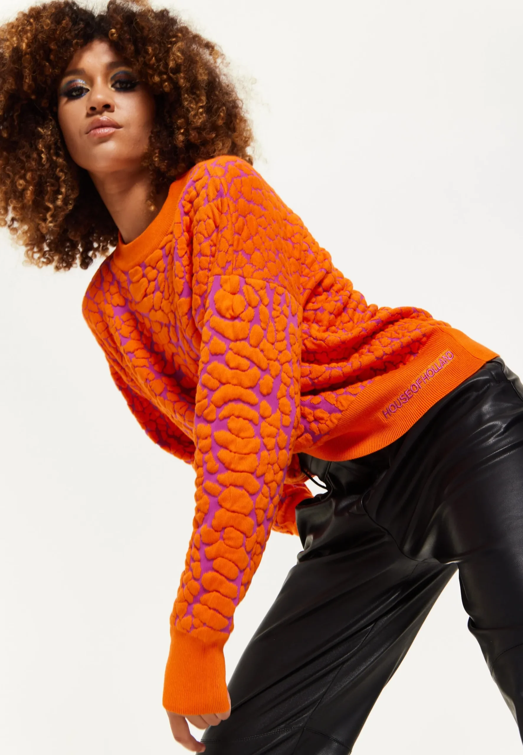 House of Holland Jacquard Duo Jumper in Orange & Pink