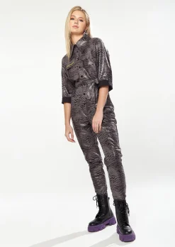 House of Holland Jumpsuit in Grey Wet Look Zebra Stripe