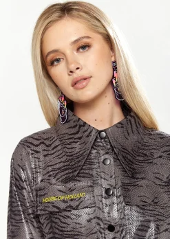 House of Holland Jumpsuit in Grey Wet Look Zebra Stripe