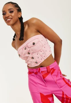 House of Holland Light GREY Denim Bandeau Top