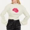 House Of Holland Lip Embroidery Wave Sleeve Jumper In White