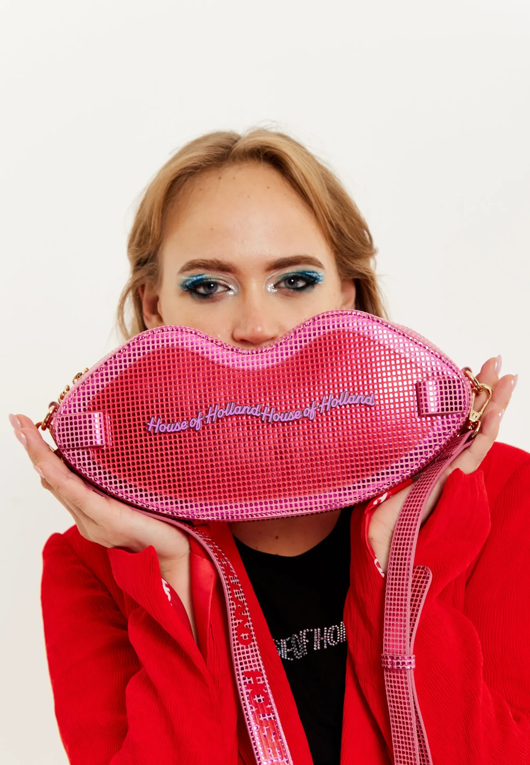 House Of Holland Lip Shape Shoulder Bag In Pink With Acrylic Front