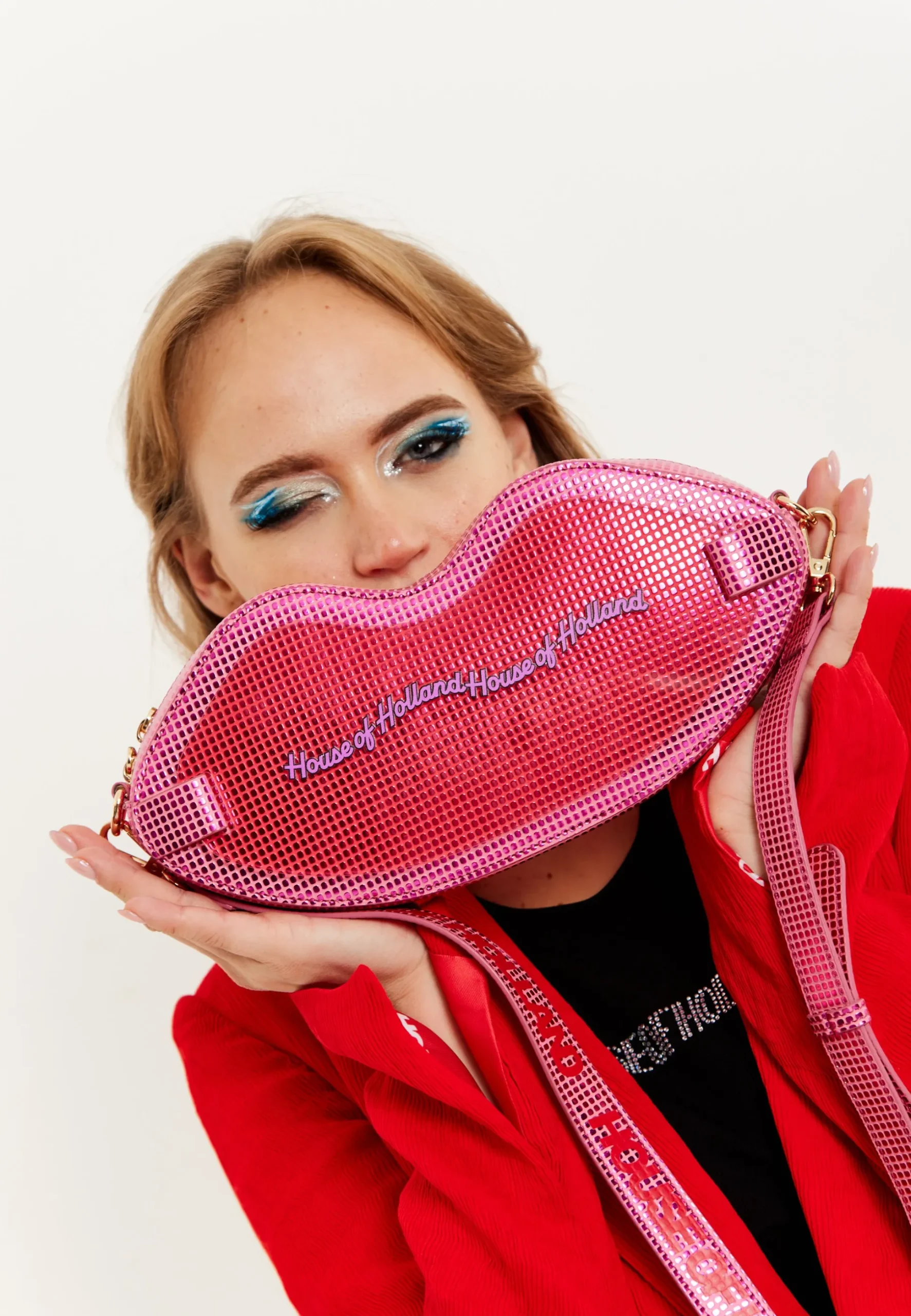 House Of Holland Lip Shape Shoulder Bag In Pink With Acrylic Front