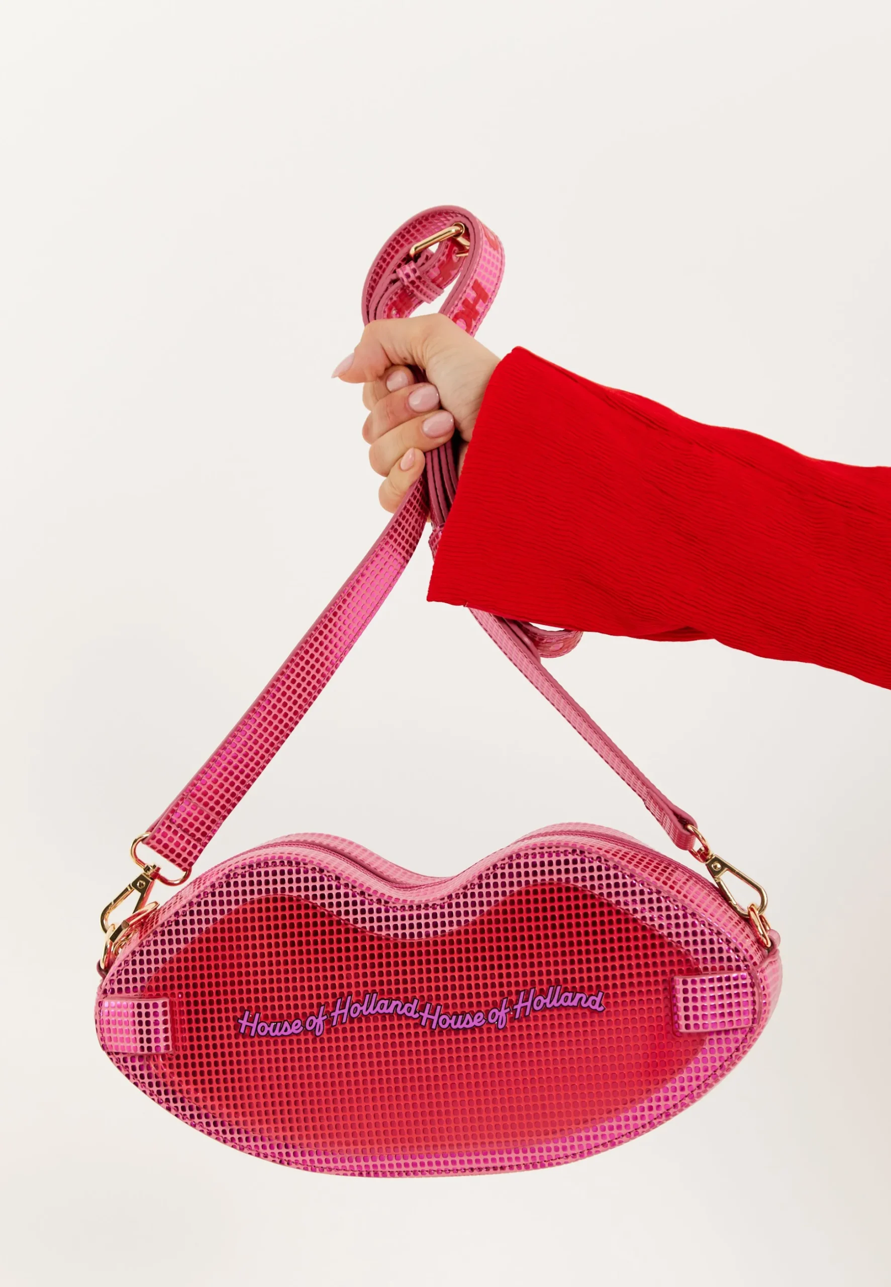 House Of Holland Lip Shape Shoulder Bag In Pink With Acrylic Front