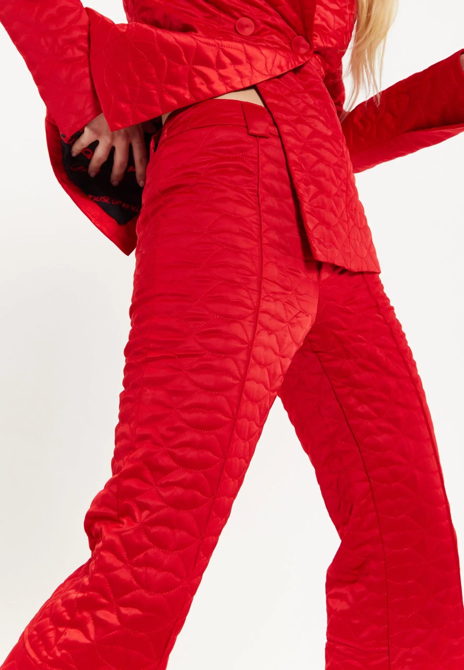 House Of Holland Lips Quilted Trousers In Red