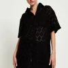 House Of Holland Logo Back Shirt In Black With Green Embroidery