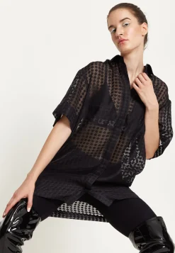 House Of Holland Logo Back Shirt in Black with Pink Embroidery