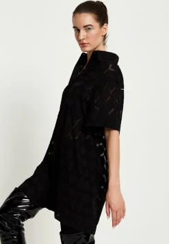 House Of Holland Logo Back Shirt In Black With Green Embroidery