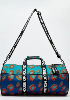 House of Holland Logo Pattern Holdall Bag In Blue
