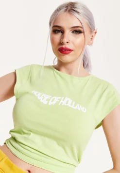 House of Holland Logo Tie Detail Crop Top In Wasabi Green