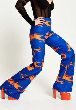 House Of Holland Marble Print Trousers in Blue And Orange