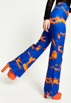 House Of Holland Marble Print Trousers in Blue And Orange