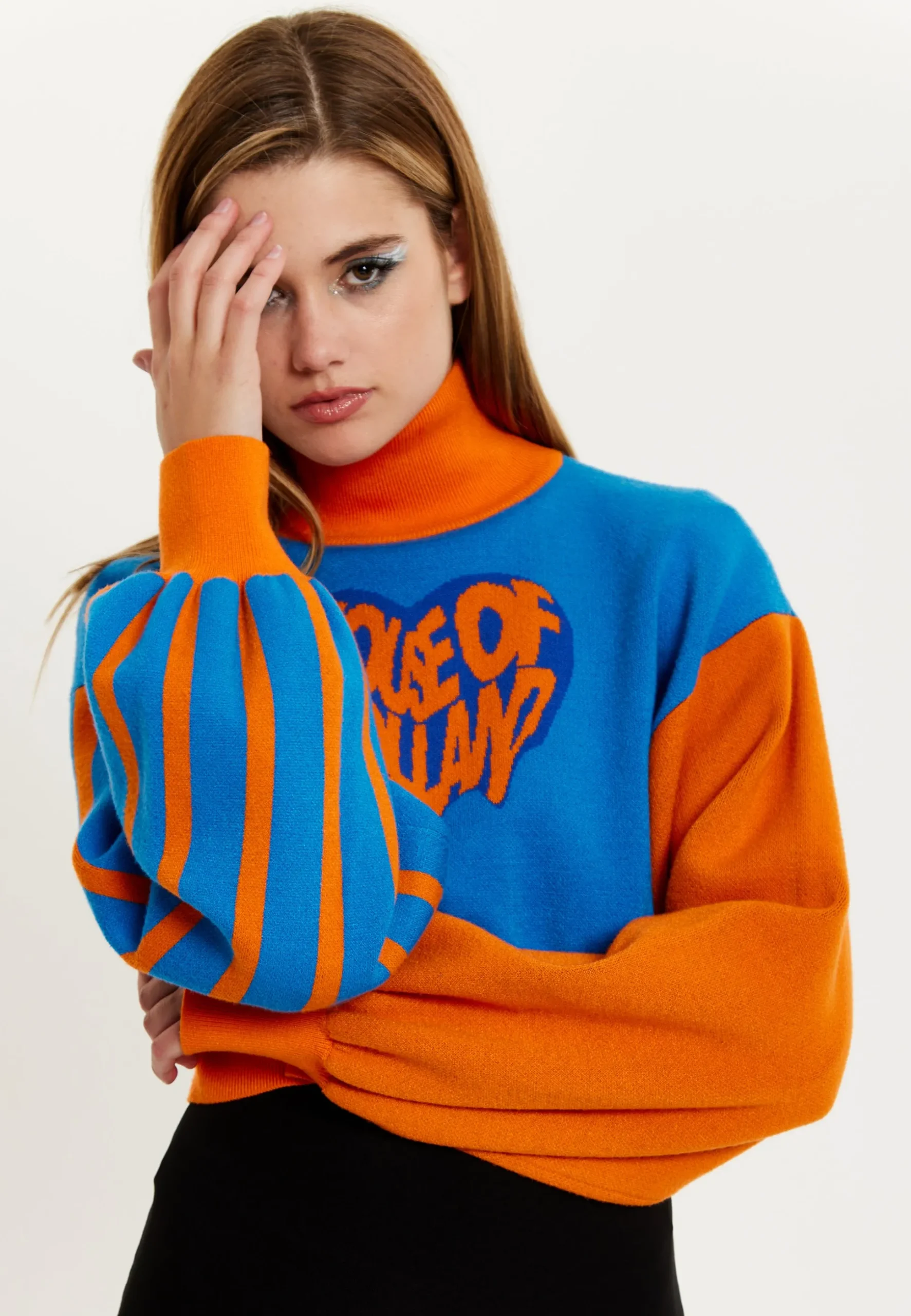 House Of Holland Melting Heart Logo Jumper in Blue And Orange