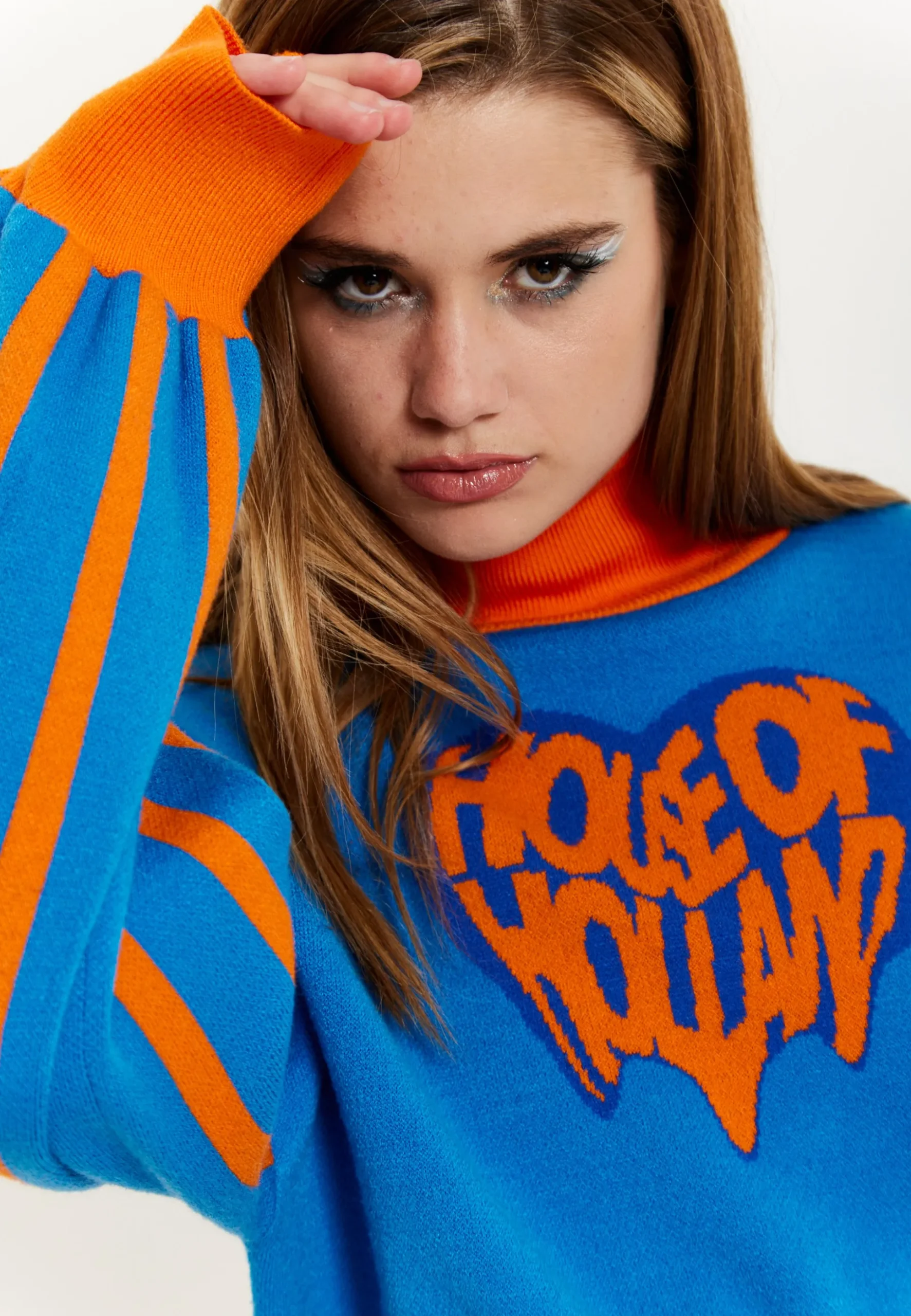 House Of Holland Melting Heart Logo Jumper in Blue And Orange