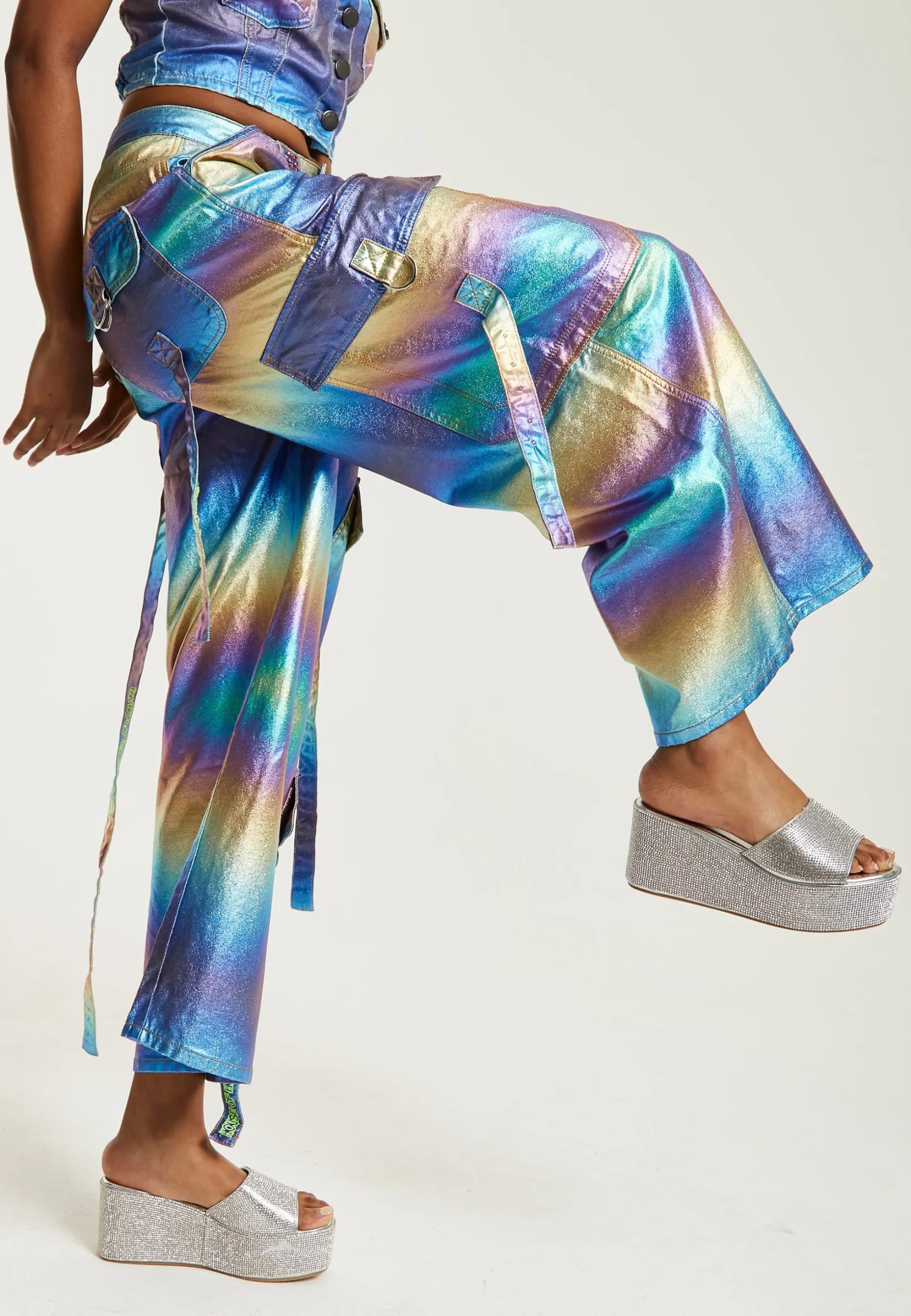 House Of Holland Metallic Rainbow Cargo Trousers