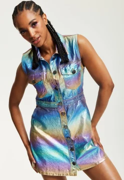 House Of Holland Metallic Rainbow Mini Dress