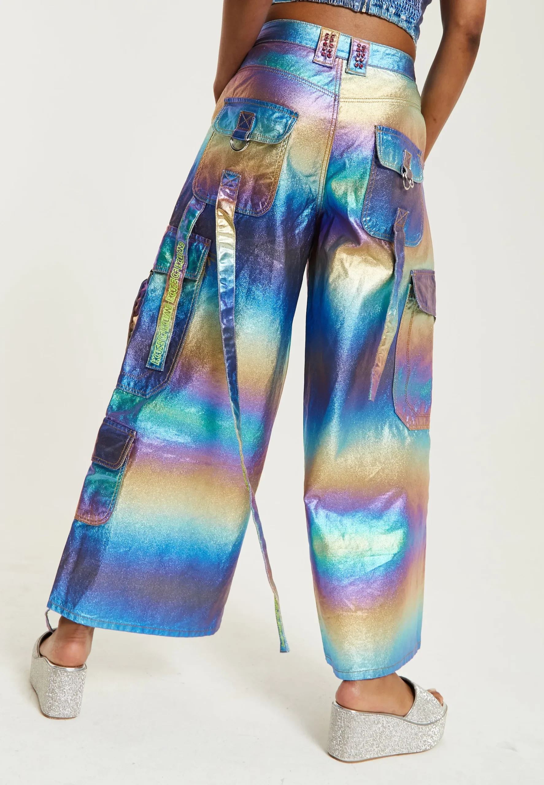 House Of Holland Metallic Rainbow Cargo Trousers