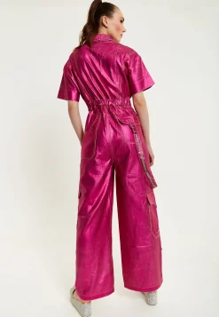 House Of Holland Metallic Utility Jumpsuit In Fuchsia