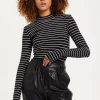 House of Holland Midnight Sparkle Striped Hi Neck Lurex Top