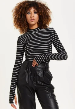 House of Holland Midnight Sparkle Striped Hi Neck Lurex Top