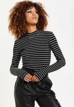 House of Holland Midnight Sparkle Striped Hi Neck Lurex Top