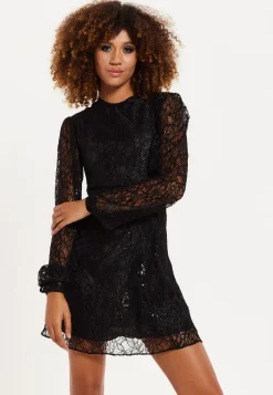 House of Holland Midnight Lace Long-Sleeve Mini Dress