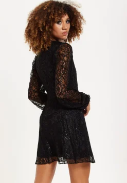 House of Holland Midnight Lace Long-Sleeve Mini Dress