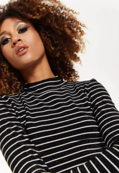House of Holland Midnight Sparkle Striped Hi Neck Lurex Top