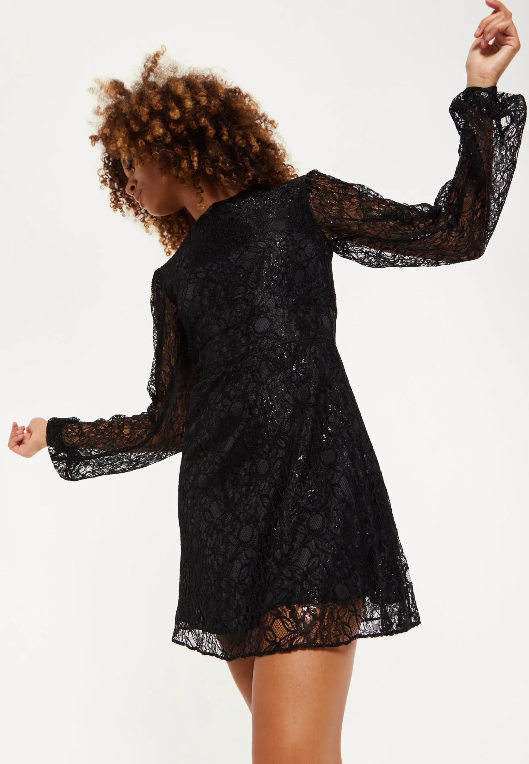 House of Holland Midnight Lace Long-Sleeve Mini Dress