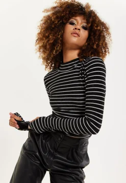 House of Holland Midnight Sparkle Striped Hi Neck Lurex Top