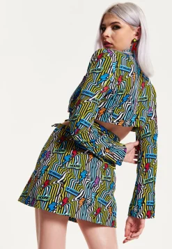 House Of Holland Mini Jacket Dress Lightning Bolt Print With Buckle Fa