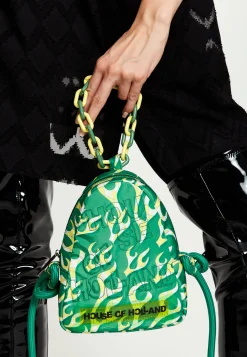 House Of Holland Mint Green Flame Bag With Quilted Logo And Chain Deta
