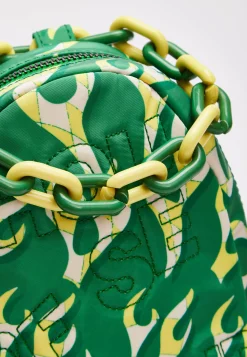 House Of Holland Mint Green Flame Bag With Quilted Logo And Chain Deta