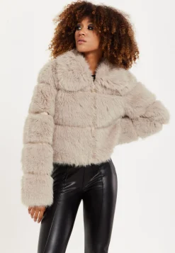 House of Holland Mocha Faux Fur Cropped Jacket