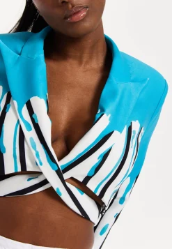 House of Holland Monochrome Stripe Blue Splash Cropped Blazer