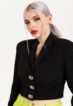 House Of Holland Monochrome Short Lock Jacket Black