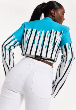 House of Holland Monochrome Stripe Blue Splash Cropped Blazer