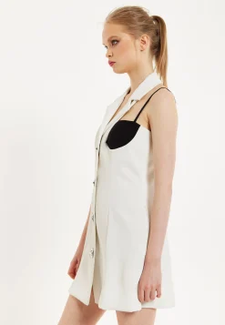House Of Holland Monochrome Lapel Lock Blazer Dress Off White