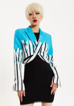 House of Holland Monochrome Stripe Blue Splash Cropped Blazer