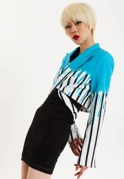 House of Holland Monochrome Stripe Blue Splash Cropped Blazer