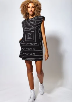 House of Holland Monogram Maze Print Power Sleeve Tunic Dress