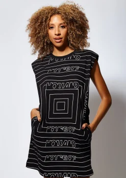 House of Holland Monogram Maze Print Power Sleeve Tunic Dress