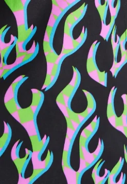 House Of Holland Neon Green And Pink Flame Print Long Sleeve Mini Dres
